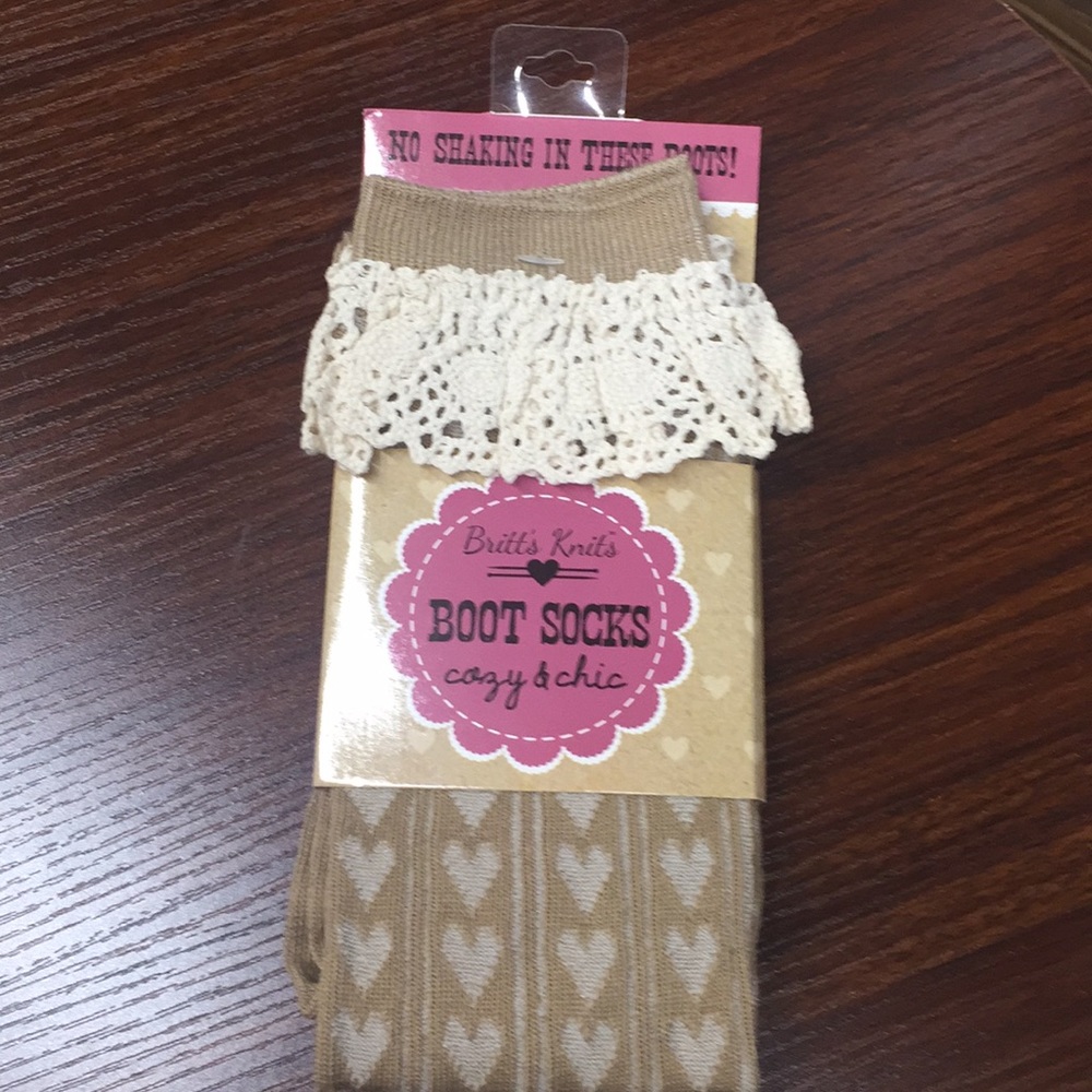 New Tan Heart Lace Trim Boot Socks